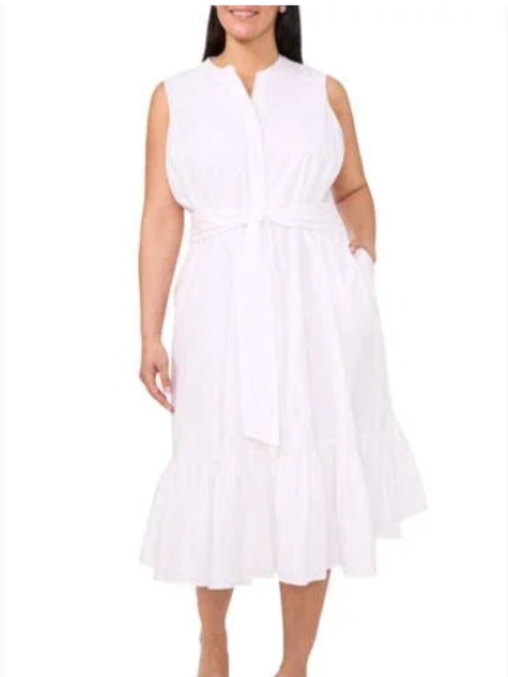 Halogen® Tie Front Cotton Midi Sundress - 1X (14W)